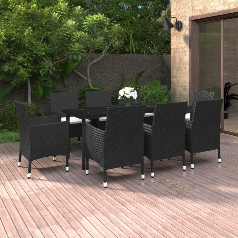 set mobilier de gradina cu perne, 9 piese, poliratan si sticla
