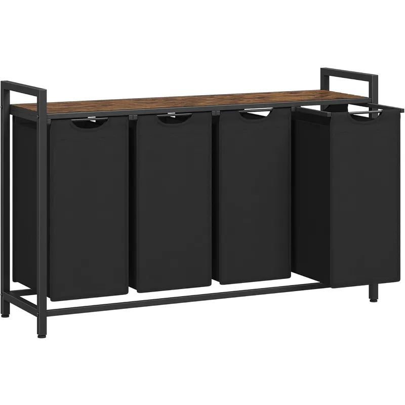Cos rufe 4x40l saci detasabili raft superior cadru metalic, 116x33x72 cm, organizare, maro negru