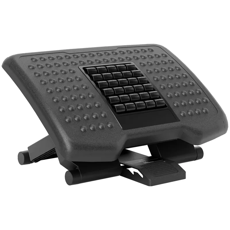 HOMCOM Suport Ergonomic pentru Picioare cu Role de Masaj, Antiderapant și Reglabil pe 3 Înălțimi, 46x35x17 cm, Negru