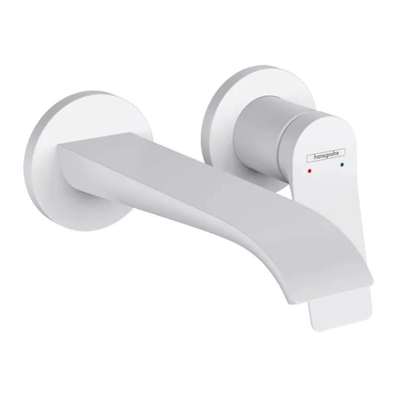 Baterie lavoar montaj perete Hansgrohe Vivenis, jet WaterfallStream, tehnologie EcoSmart, alb mat
