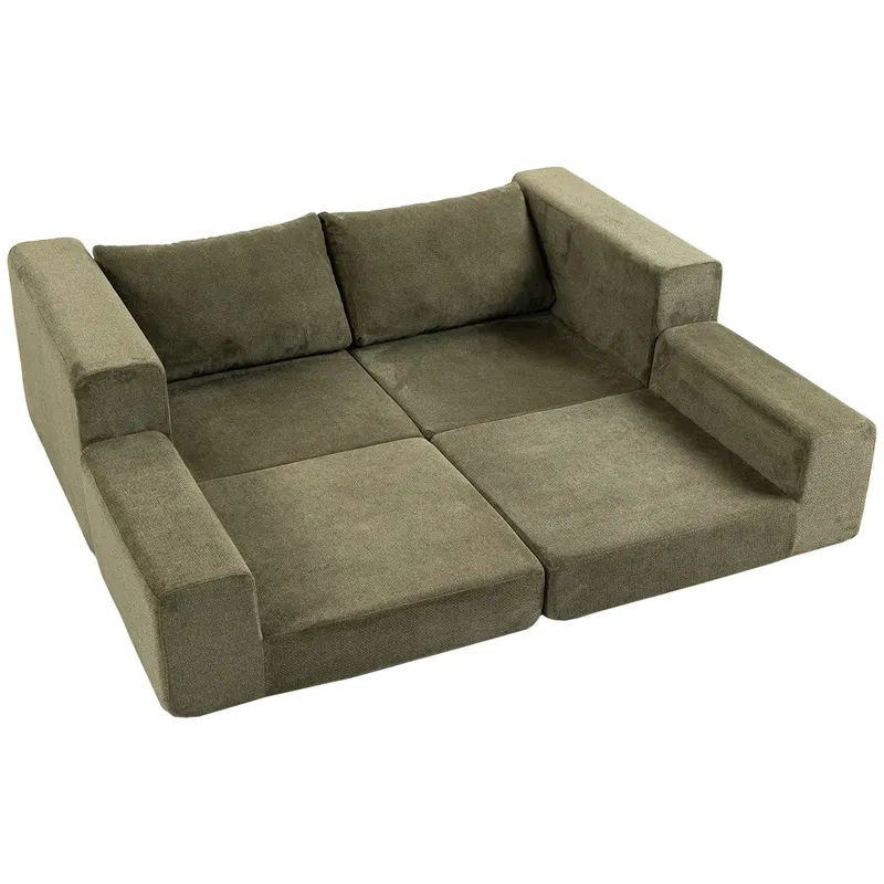 HOMCOM Canapea Convertibilă 2 locuri 4-în-1, Canapea-Pat Comprimată din Chenille 208 cm cu Șezut Lat, 2 Perne, Verde