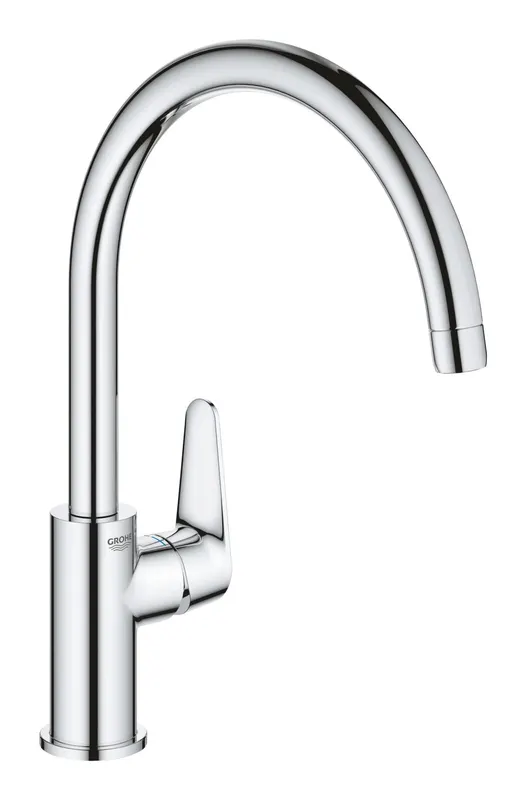 Baterie bucatarie Grohe 31231001, BauCurve, tip comanda monocomanda, marime inalta, forma pipa tip c, crom