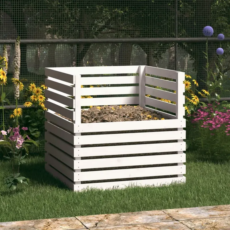 compostor, alb, 80x80x78 cm, lemn masiv de pin