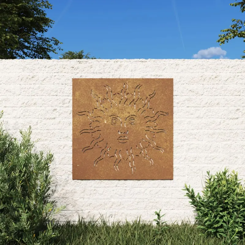decor perete de gradina 55x55 cm design soare otel corten