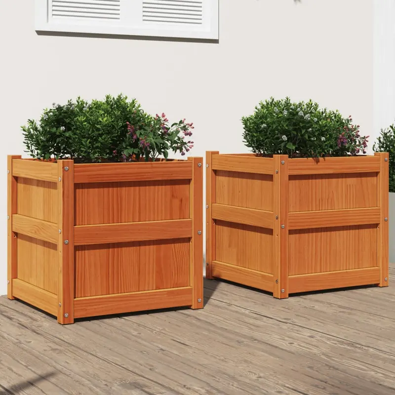 jardiniere de gradina, 2 buc., maro ceruit, lemn masiv de pin