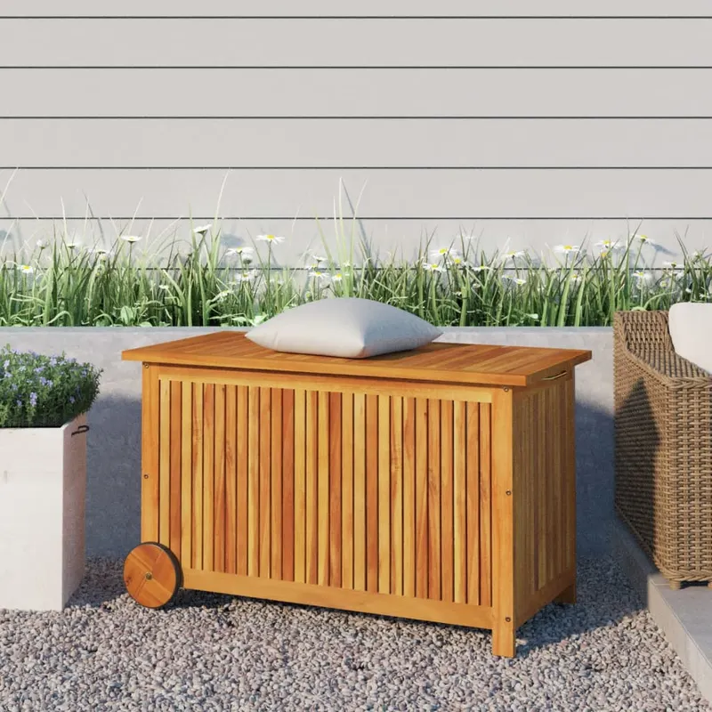 lada de depozitare de gradina cu roti, 90x50x58 cm, lemn acacia