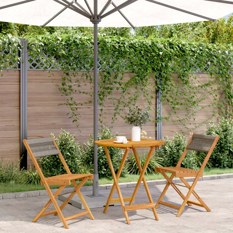 set mobilier bistro, 3 piese, gri, polipropilena si lemn masiv