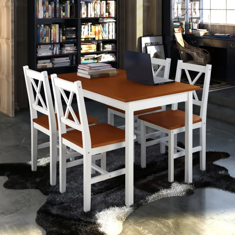 set mobilier de bucatarie, 5 piese, maro si alb