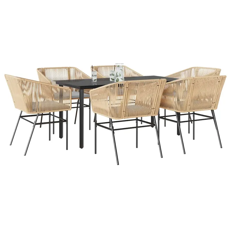 set de sufragerie de gradina de 7 piese sticla poliratan maro