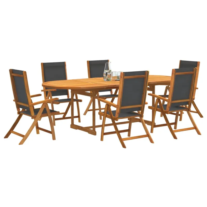 set mobilier de gradina, 7 piese, lemn masiv acacia/textilena