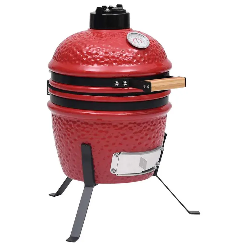 gratar cu afumatoare 2-in-1 kamado, rosu, 56 cm, ceramica