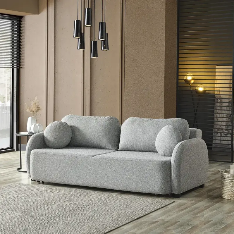Canapea extensibila 3 locuri cu lada 226cm – stofa bej – Nova