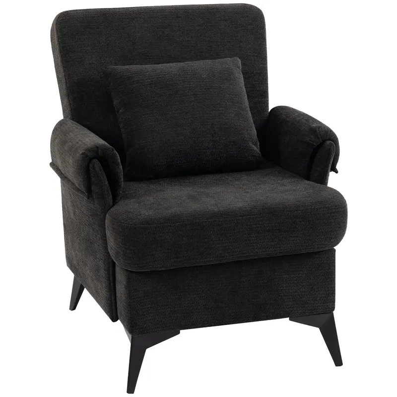 HOMCOM Fotoliu Relax Canapea individuală din chenille Fotoliu modern pentru living Şezut lat şi pernă groasă Pernă lombară Negru