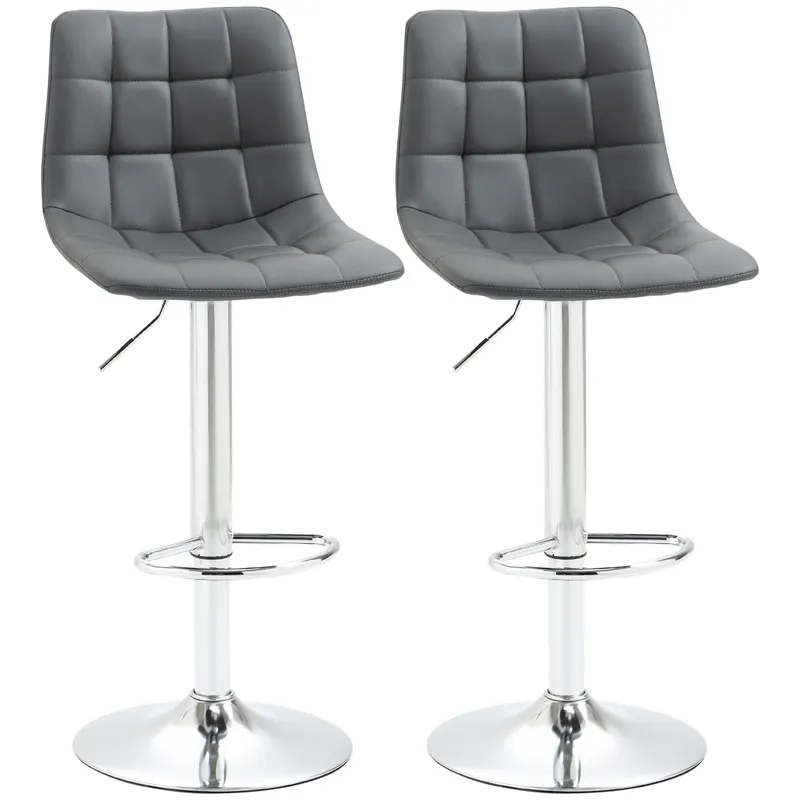 HOMCOM Set de 2 Scaune de Bar cu Spătar, Pivotante la 360° cu Suport pentru Picioare 42x45x89-110 cm, Gri