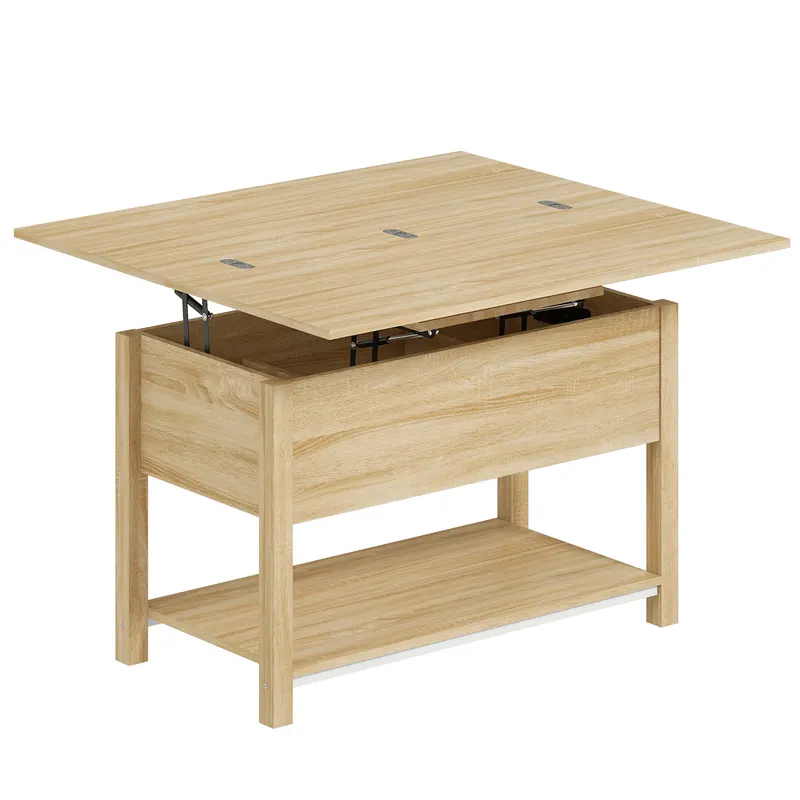 HOMCOM Masă de cafea rabatabilă și extensibilă masă de salon cu compartiment ascuns raft deschis 100x45x50,5cm lemn natural