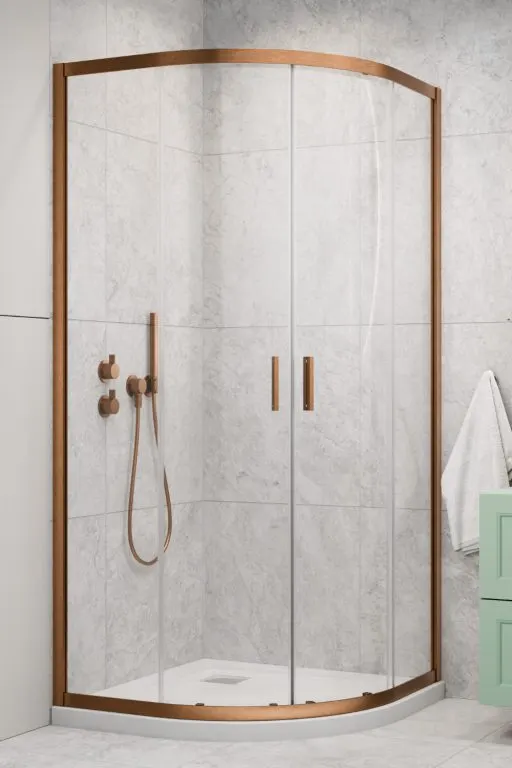 Cabina de dus semirotunda Radaway Alienta A 80x80x190 cm, cupru periat, sticla 5 mm, usi culisante