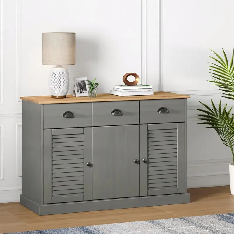 servanta cu sertare vigo, gri, 113x40x75 cm, lemn masiv de pin