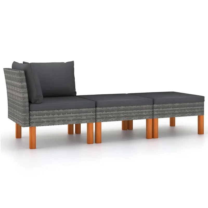 set mobilier gradina, 3 piese, poliratan & lemn masiv eucalipt