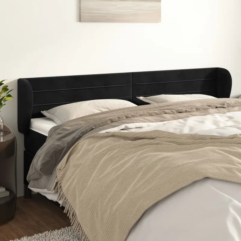 tablie de pat cu aripioare negru 183x23x78/88 cm catifea
