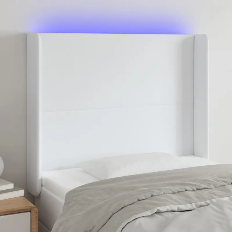 tablie de pat cu led, alb, 83x16x118/128 cm, piele ecologica