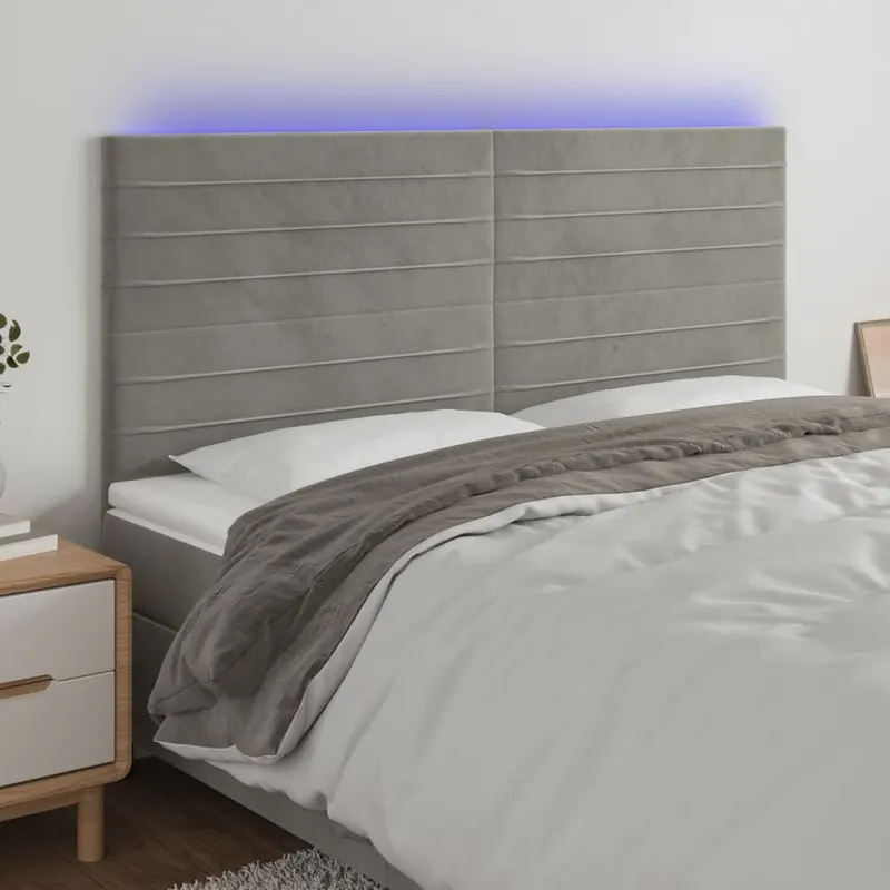 tablie de pat cu led, gri deschis, 180x5x118/128 cm, catifea