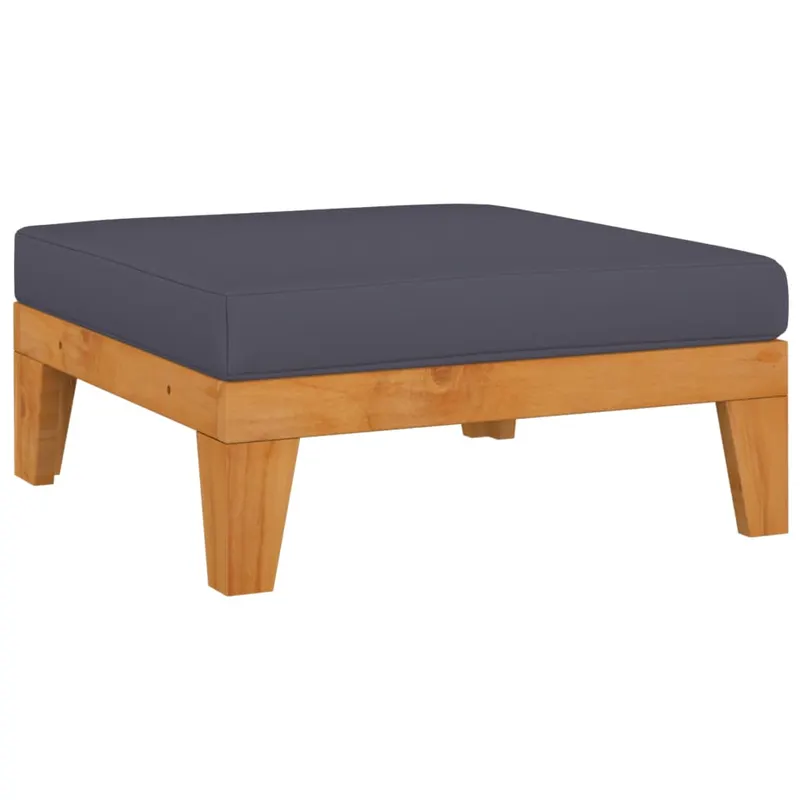 taburet modular, cu perna gri inchis, lemn masiv de acacia