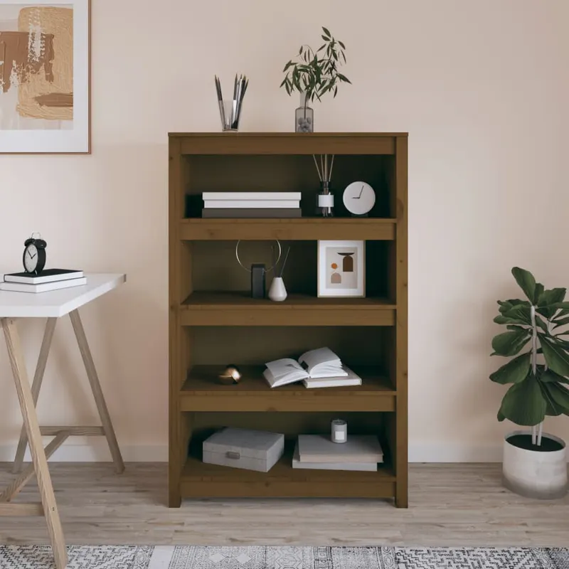 biblioteca, maro miere, 80x35x126 cm, lemn masiv de pin