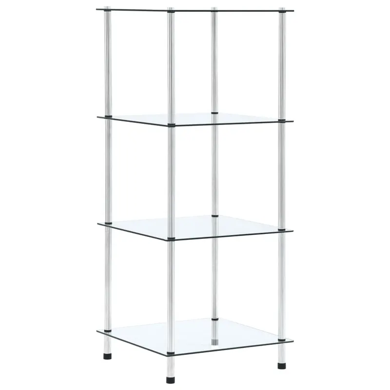 raft cu 4 niveluri transparent, 40x40x100 cm, sticla securizata