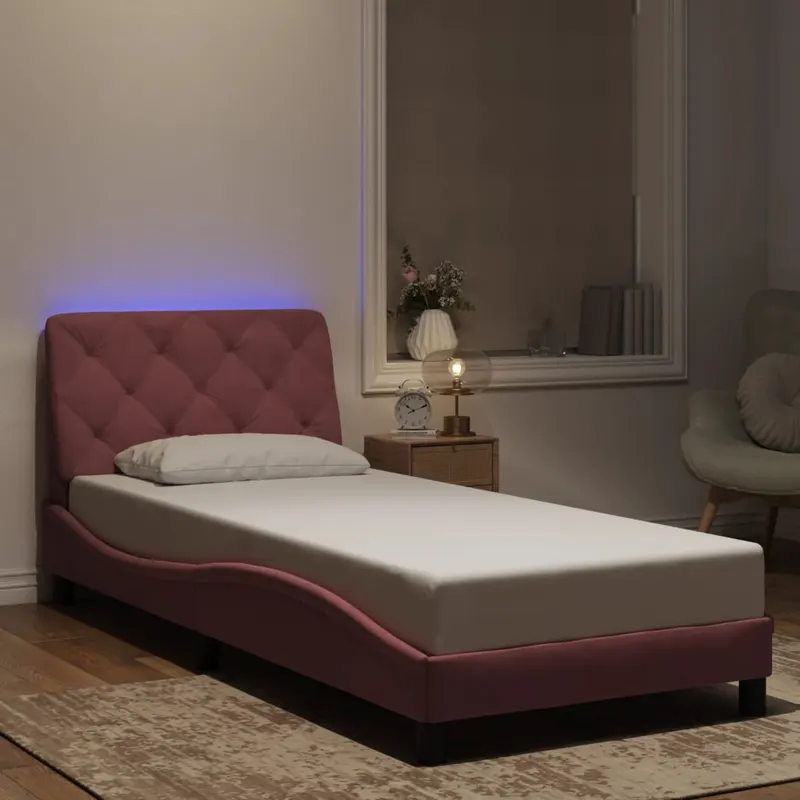 cadru de pat cu lumini led, roz, 80x200 cm, catifea