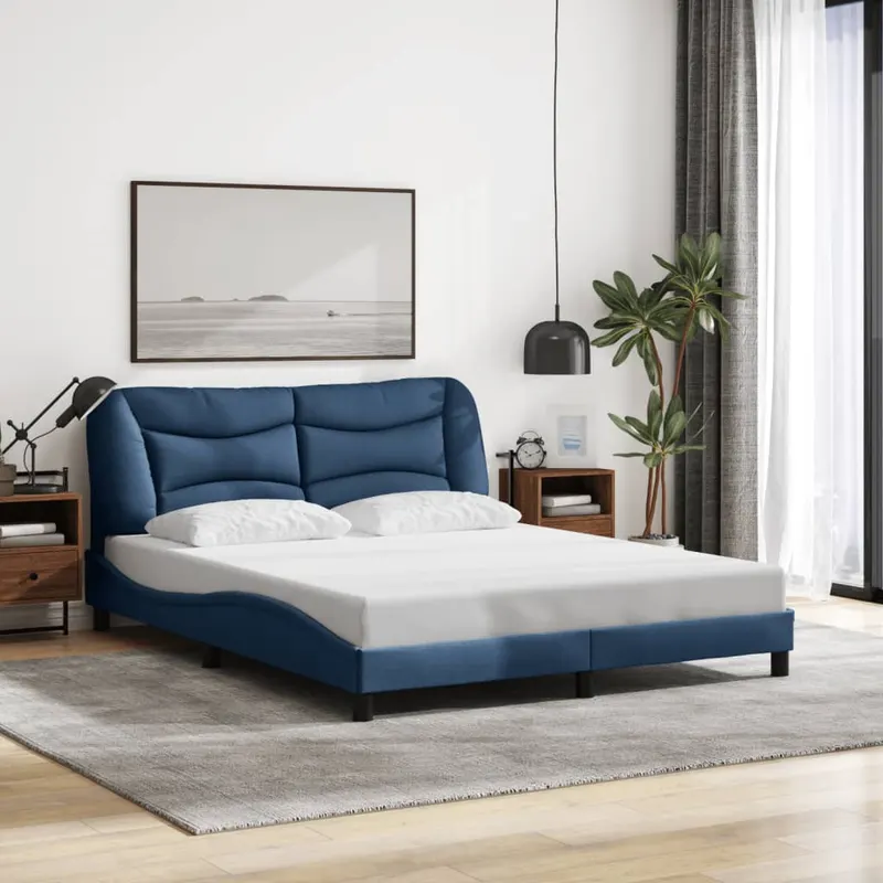 cadru de pat cu lumini led, albastru, 160x200 cm, textil