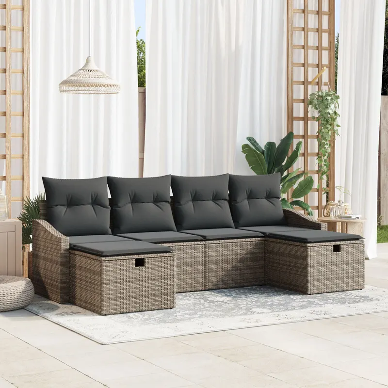 set de canapele de gradina cu perne gri poliratan