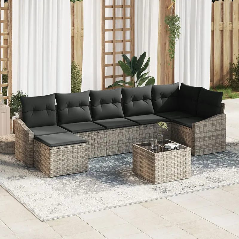 set de canapele pentru gradina cu perne gri din ratan