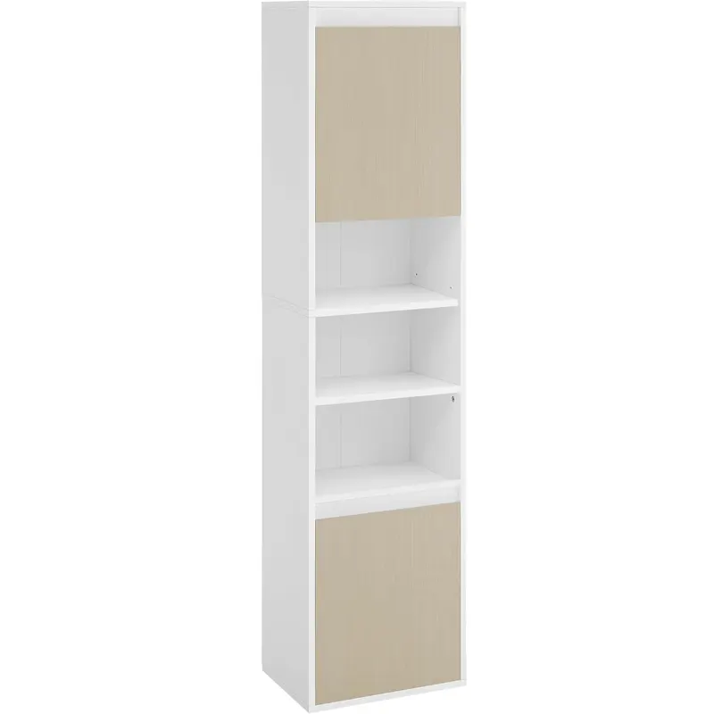 Dulap baie montare podea perete 7 compartimente mdf, 30x40x160 cm, design modern, alb bej