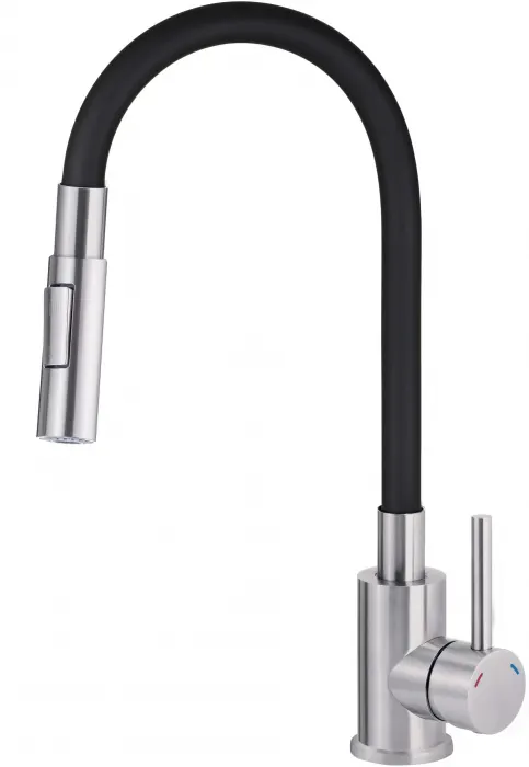 Baterie pentru chiuveta bucatarie, negru, cap mixer, pipa flexibila, 2 tipuri de jet, Deante Luno