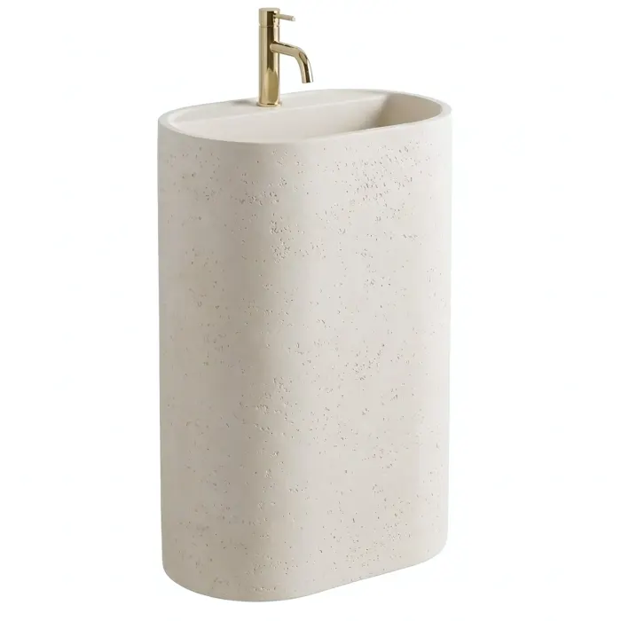 Lavoar freestanding oval REA Salento, piatra compozita Artificial Stone, bej ecru, 60 x 38 cm