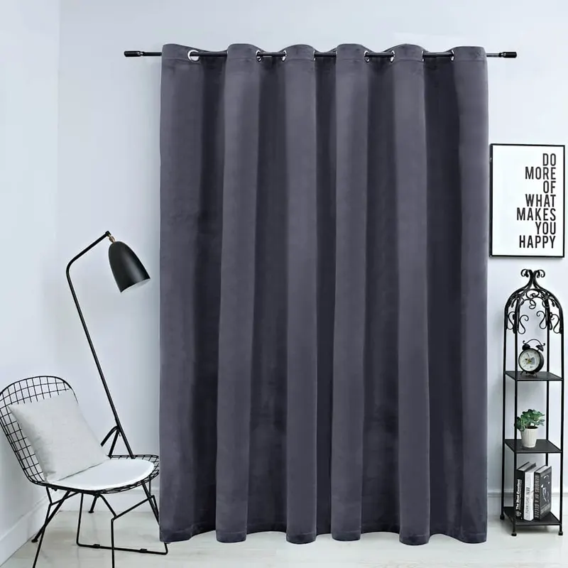 Draperie opaca cu inele metalice, antracit, 290x245 cm, catifea