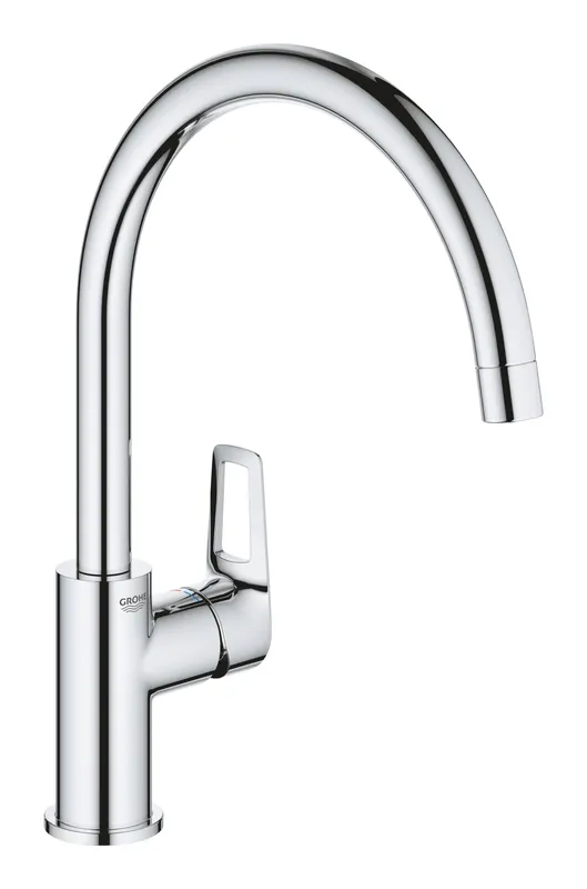 Baterie bucatarie Grohe 31368001, bucatarie Bauloop, tip comanda monocomanda, marime inalta, forma pipa tip c, crom