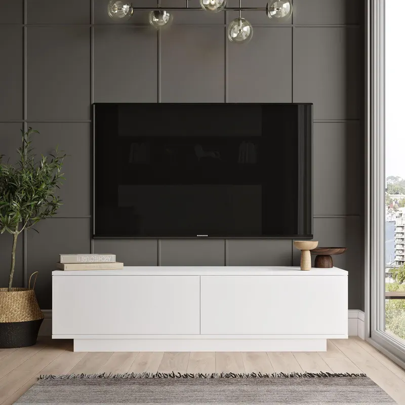Comoda TV Shelfy, Alb - Negru, 140x39x36 cm - Alb