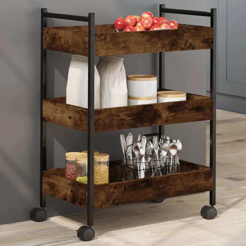 carucior de bucatarie stejar fumuriu 50x30x70 cm lemn prelucrat
