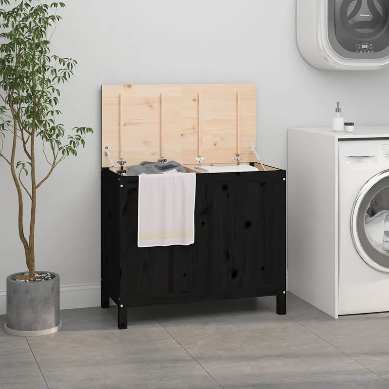 cutie de rufe, negru, 88,5x44x76 cm, lemn masiv de pin