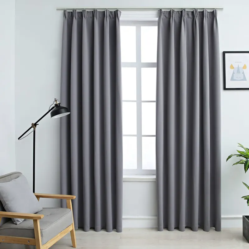 draperii opace cu carlige, 2 buc., gri, 140 x 175 cm