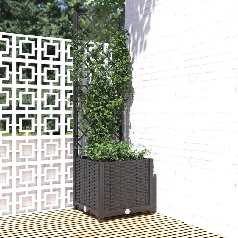jardiniera de gradina cu spalier negru, 40x40x136 cm, pp