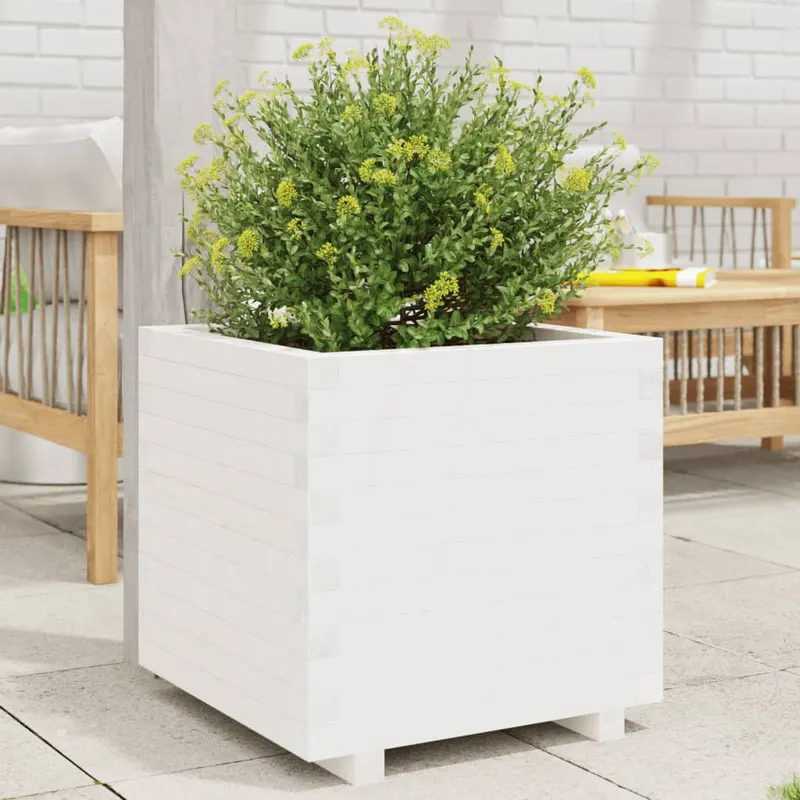 jardiniera de gradina, alb, 60x60x49,5 cm, lemn masiv de pin
