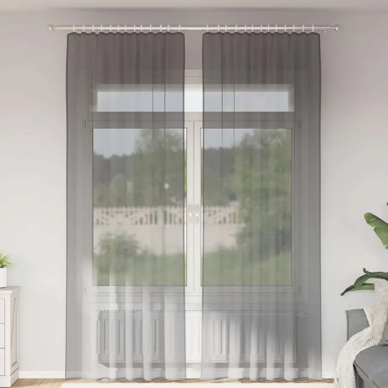 perdele voile cu bucle 2 buc gri inchis 140x260 cm