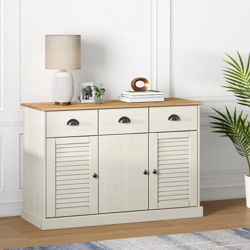 servanta cu sertare vigo, alb, 113x40x75 cm, lemn masiv de pin