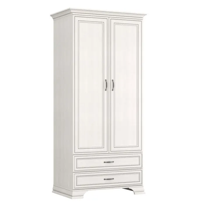 Dulap cu 2 usi si 2 sertare TIFFANY II, cu bara haine, crem fineline, 99x62,4x212,1 cm
