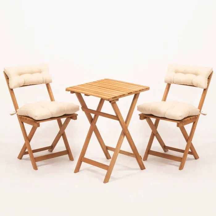 Set masuta si 2 scaune gradina MY001A, 3 piese, crem + natural, 50x50x72 cm