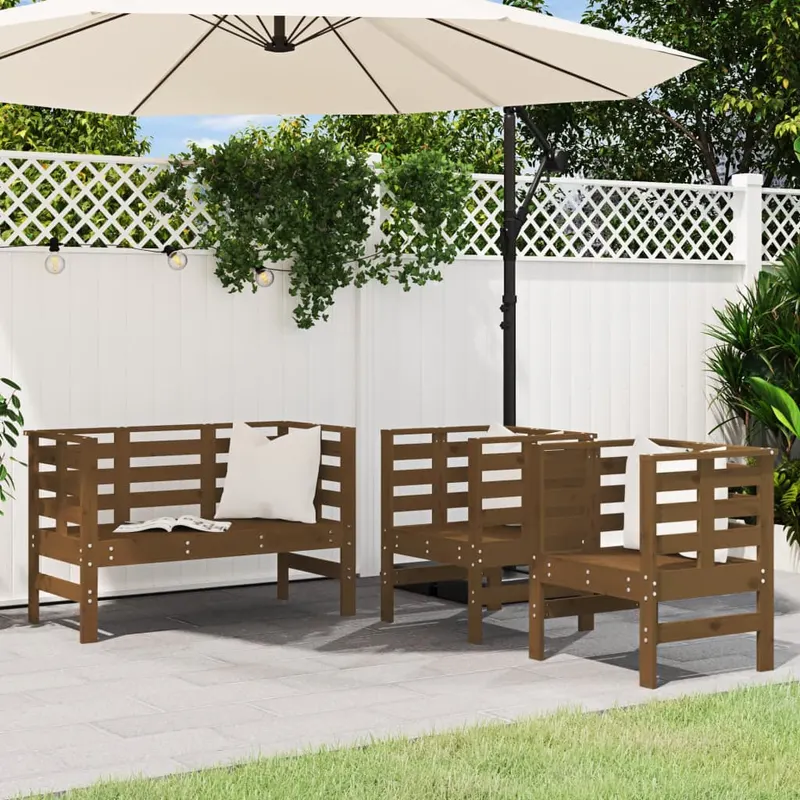 set mobilier de gradina, 3 piese, maro miere, lemn masiv de pin