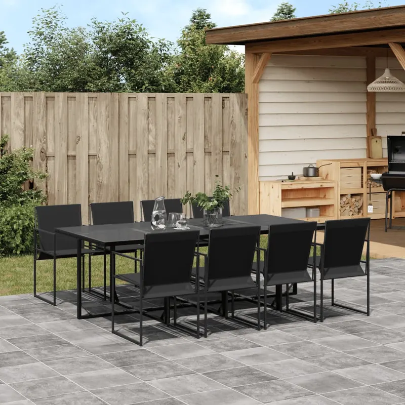 set mobilier de gradina, 9 piese, negru, textilena