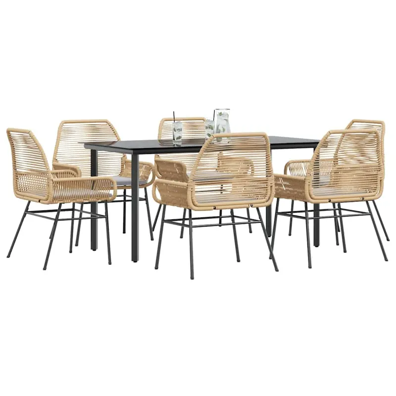 set de sufragerie de gradina de 7 piese sticla poliratan maro